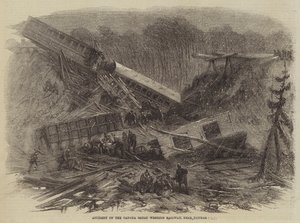 Ongeluk op de Canada Great Western Railway, nabij Dundas (gravure) door English School