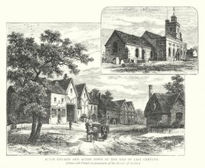 Acton Church en Acton Town aan het eind van de vorige eeuw (gravure) door English School
