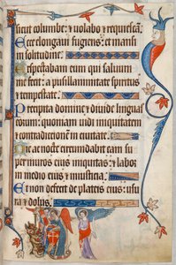 Add. 42130, f.101, Psalm 54, Aartsengelen vechten tegen de duivel, uit 