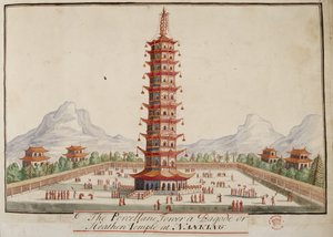 De porseleinen toren, een pagode of heidense tempel in Nanking, uit 