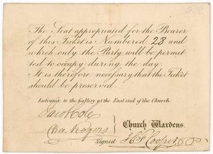 Toegangskaart tot St Margarets Vestry Gallery, voor de kroning van koningin Victoria, 28 juni 1838, achterzijde door English School