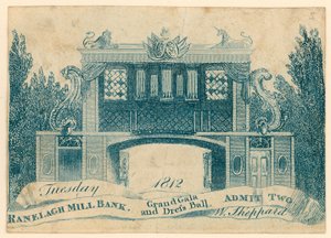 Toegangskaartje voor een groot gala en bal in Ranelagh Gardens, Millbank, Londen. 1812 door English School