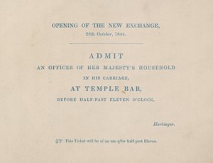 Toegangsbewijs voor de opening van de nieuwe Royal Exchange, Londen, op 29 oktober 1844