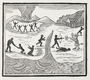 Aankomst van Vrijdag, illustratie uit Chap-books van de achttiende eeuw door John Ashton, uitgegeven 1882