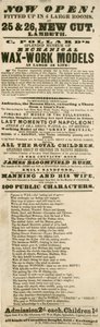 Advertentie voor C Pollards prachtige Museum van Mechanische Wasmodellen, 25-26 New Cut, Lambeth, Londen door English School