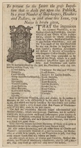 Advertentie voor Edward Pinchbeck, Muzikale Klok, Fleet Street, Londen, vanaf 1734 door English School