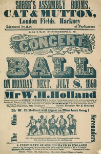 Advertentie voor Grand Ethiopian Concert and Ball, 8 juli 1850, in Sobees Assembly Rooms door English School