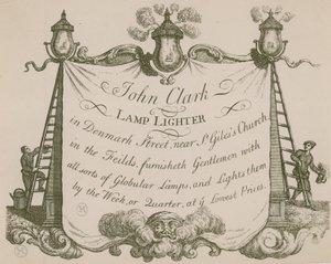 Advertentie voor John Clarke, lampaansteker, Denmark Street, Londen door English School