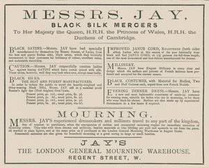 Advertentie voor Messrs Jay, The London General Mourning Warehouse, Regent Street door English School