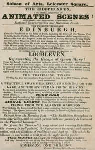 Advertentie voor The Eidephusicon, een tentoonstelling van geanimeerde scènes, pittoresk en mechanisch door English School