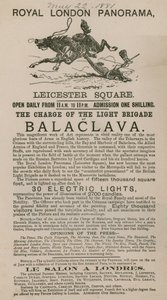 Advertentie voor The Royal London Panorama met de Charge of the Light Brigade bij Balaclava door English School