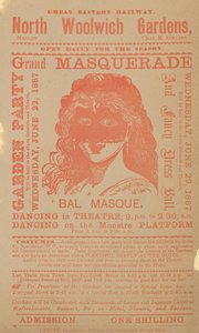 Advertentie voor een tuinfeest en groot gemaskerd bal