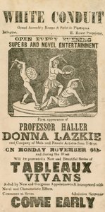 Advertentie voor entertainment in het White Conduit House, Islington, Londen
