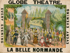 Advertentie voor het Globe Theatre, Londen, voor La Belle Normande door English School