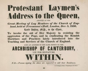 Advertentie voor het Protestant Laymans Address aan de koningin door English School
