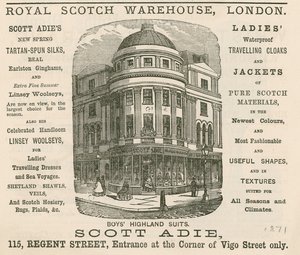 Advertentie voor het Royal Scotch Warehouse, 115 Regent Street, Londen