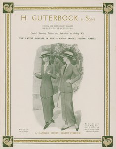 Advertentie voor H Guterbock & Sons, dames sportkleding en specialisten in rijuitrusting door English School