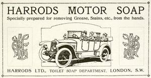 Advertentie voor Harrods motorzeep