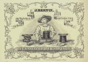 Advertentie voor J Bertin, hoedenreiniger, Gent, België