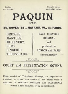 Advertentie voor Paquin, kleermakers door English School