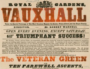 Advertentie voor Koninklijke Tuin, Vauxhall; Vauxhall Gardens, Londen door English School
