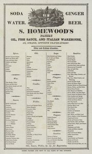 Advertentie voor S Homewoods olie, vissaus en Italiaanse warenhuis