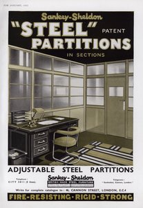 Advertentie voor Sankey-Sheldon stalen scheidingswanden, 1937