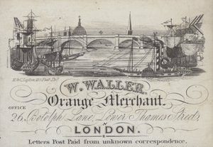 Advertentie voor W Waller, sinaasappelhandelaar, Londen door English School
