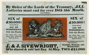 Advertentie voor de laatste loterij, 1826 door English School
