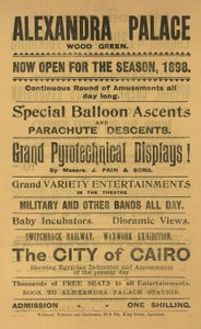 Advertentie voor het seizoen 1898 in Alexandra Palace door English School