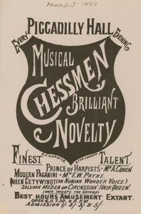 Advertentie voor de Muzikale Schaakstukken Briljante Nieuwigheid door English School