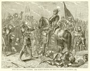 Na de slag bij Bosworth. Lord Stanley brengt de kroon van Richard naar Richmond, 1483