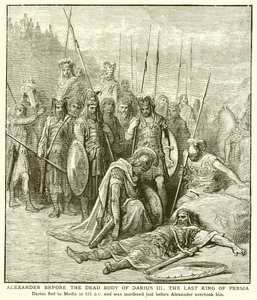Alexander voor het dode lichaam van Darius III, de laatste koning van Perzië