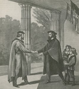 Alfred, Lord Tennyson, verwelkomt Giuseppe Garibaldi in zijn huis op het Isle of Wight door English School
