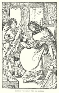 Alfred de Grote en zijn Moeder (litho) door English School