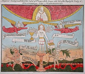 Allegorisch schilderij onder dat van St. George met de draak in het schip van de kapel van de Drie-eenheid, uit 