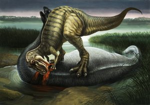 Allosaurus eet een Apatosaurus door English School