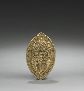 Amandelvormig zegel: Kroning van de Maagd met een knielende monnik, 1300s door English School