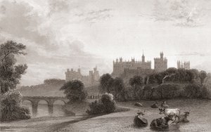 Alnwick Castle, Alnwick, Northumberland, Engeland, begin 19e eeuw. Gebruikt als locatie in Harry Potter-films. Uit Churton