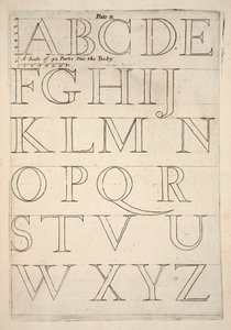 Alfabet voorbeeldblad, uitgegeven 1683 gravure door English School