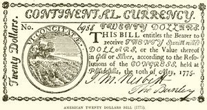 Amerikaanse twintig dollarbiljet (1775) door English School