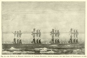Een effect van luchtspiegeling waargenomen door kapitein Scoresby, tijdens het cruisen voor de kust van Groenland in 1822 door English School