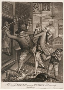 Een Engelse Jack-Tar geeft Monsieur een pak slaag, uitgegeven 1779 door English School