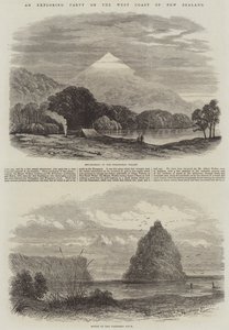 Een Verkenningstocht aan de Westkust van Nieuw-Zeeland (gravure) door English School
