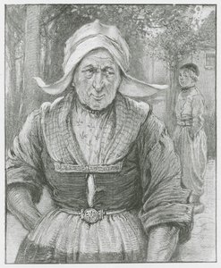 Een oude Nederlandse vrouw (litho) door English School