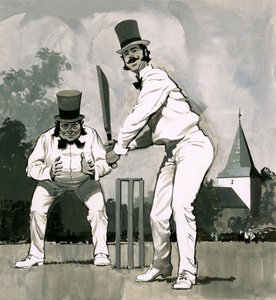 Een vroege Victoriaanse cricketspeler door English School