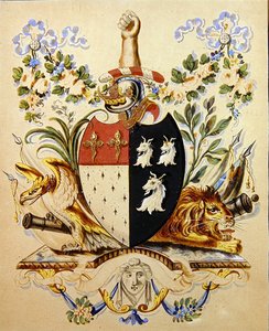 Een heraldisch ontwerp, geïdentificeerd als de wapens van Barnton door English School
