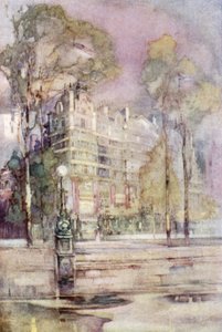 Een Impressionistisch Uitzicht op de Rivierkant van het Savoy Hotel (kleur litho)
