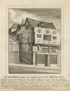Een oud huis dat nu staat op Little Tower Hill, Londen door English School