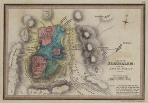 Oud Jeruzalem met het land van Moriah (gekleurde gravure) door English School